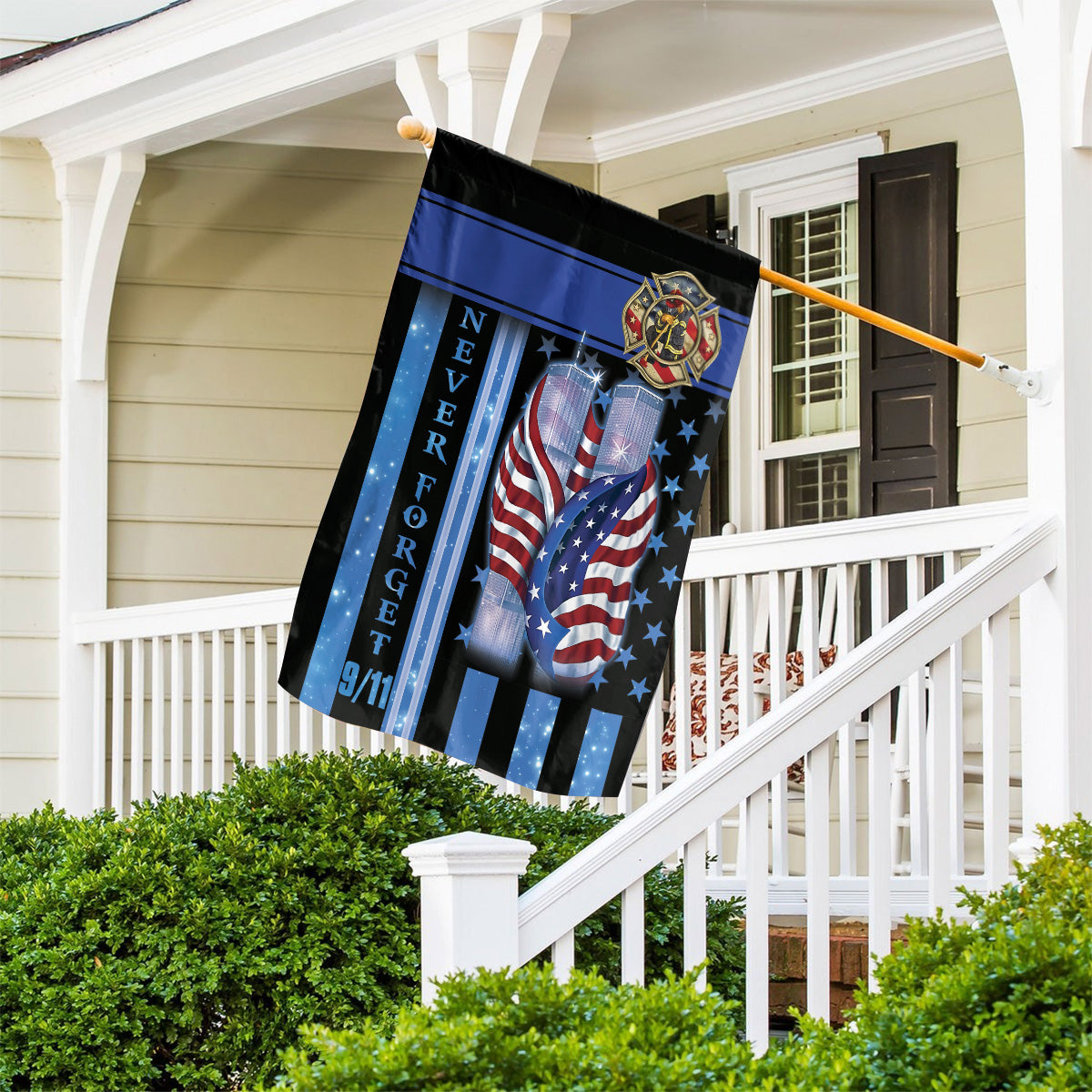 Teesdily | 911 Never Forget Firefighter House Flag, America September 11th Garden Flag, 911 Remembrance Day Home Outdoor Decor, Patriot Gifts