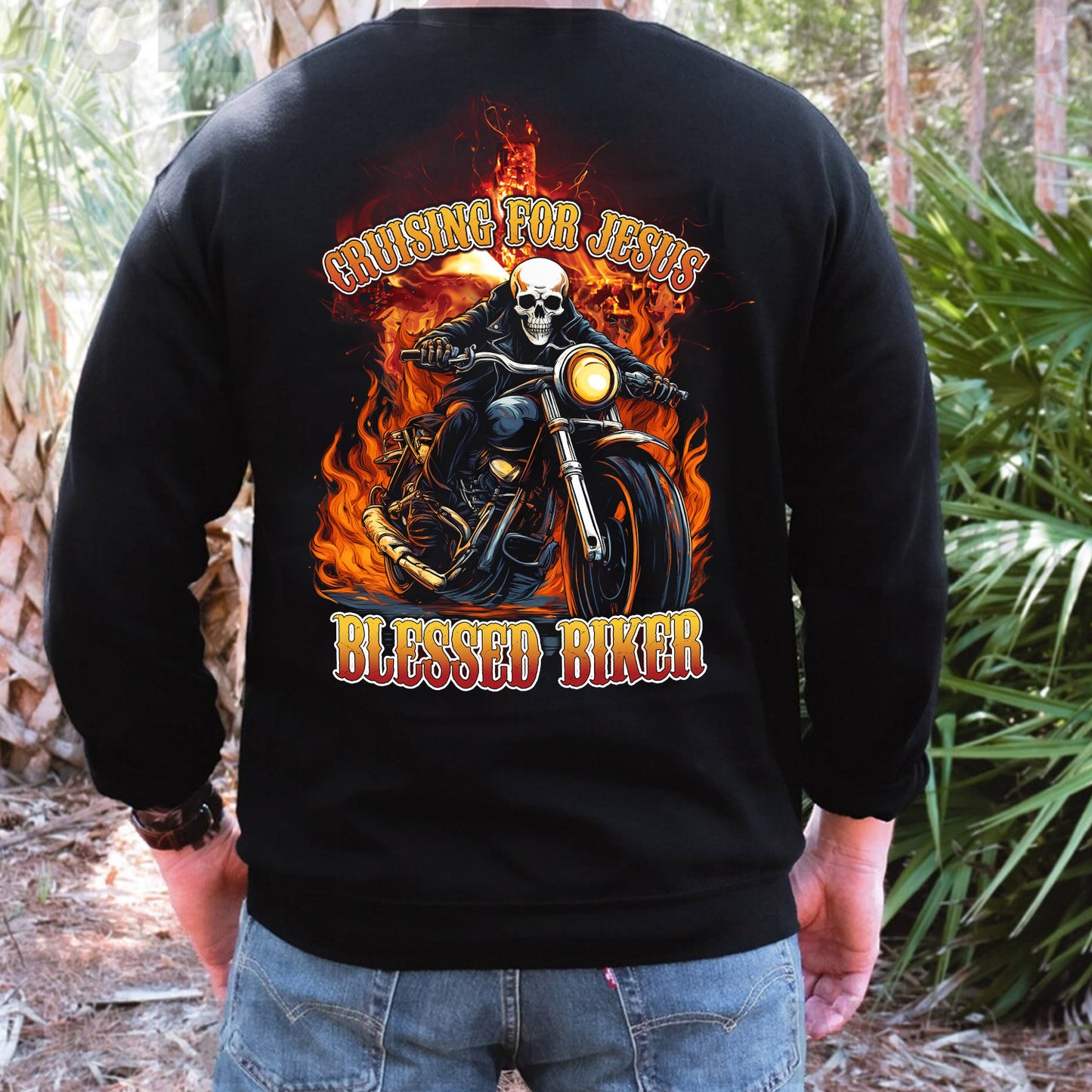 Teesdily | Christian Biker Shirt, Cruising For Jesus Blessed Biker Back Design Sweatshirt Hoodie Mug, Jesus Motorcycle Speed Lover Gifts