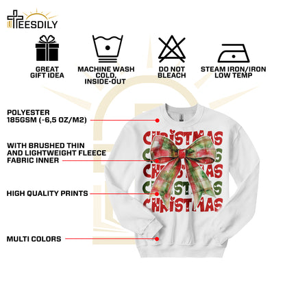 Teesdily | Christmas Coquette Bow Shirt, Coquette Christmas Sweatshirt, Christmas Bow Sweater, Holiday Hoodie, Retro Christmas Gift