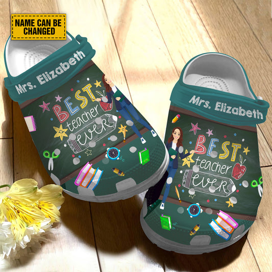 Teesdily | Customized Best Teacher Ever Clogs Shoes, Back To School Adult Backstrap Clog, First Day Of School Kids Classical Clog, School Teacher Gift
