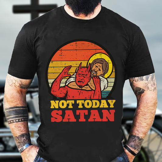 Teesdily | Jesus And Red Devil Unisex Shirt, Not Today Satan Tee Sweatshirt Hoodie Mug, Jesus Lovers Gifts, God Faith Believer Gifts