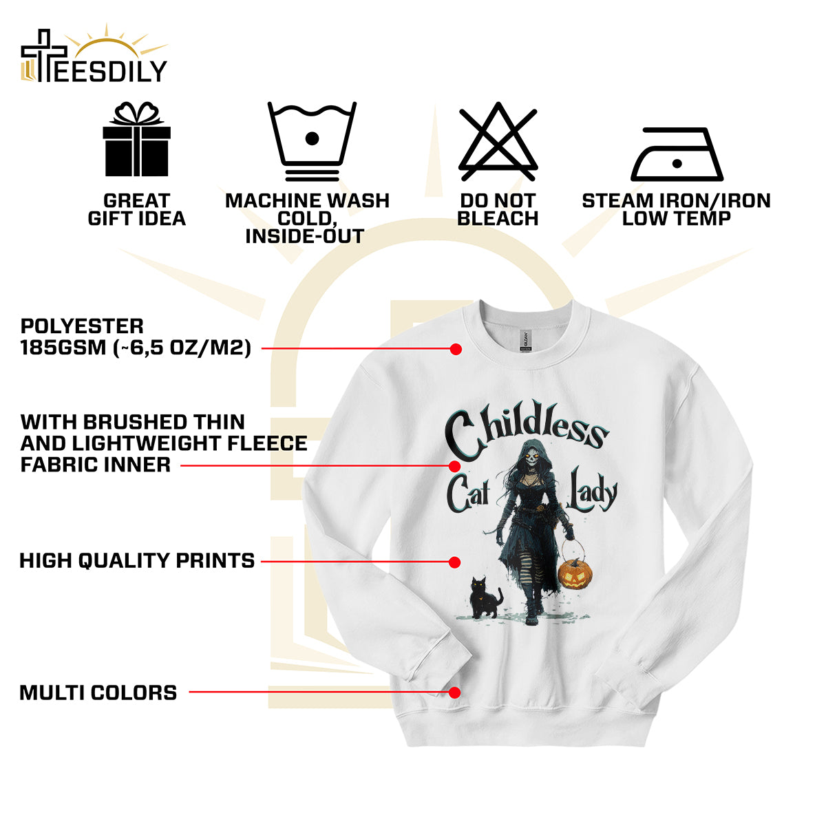 Teesdily | Childless Cat Lady Shirt, Halloween Pumpkin Witch And Cat Sweatshirt, Witchy Black Cat Hoodie Mug, Skeleton Witch T-shirt