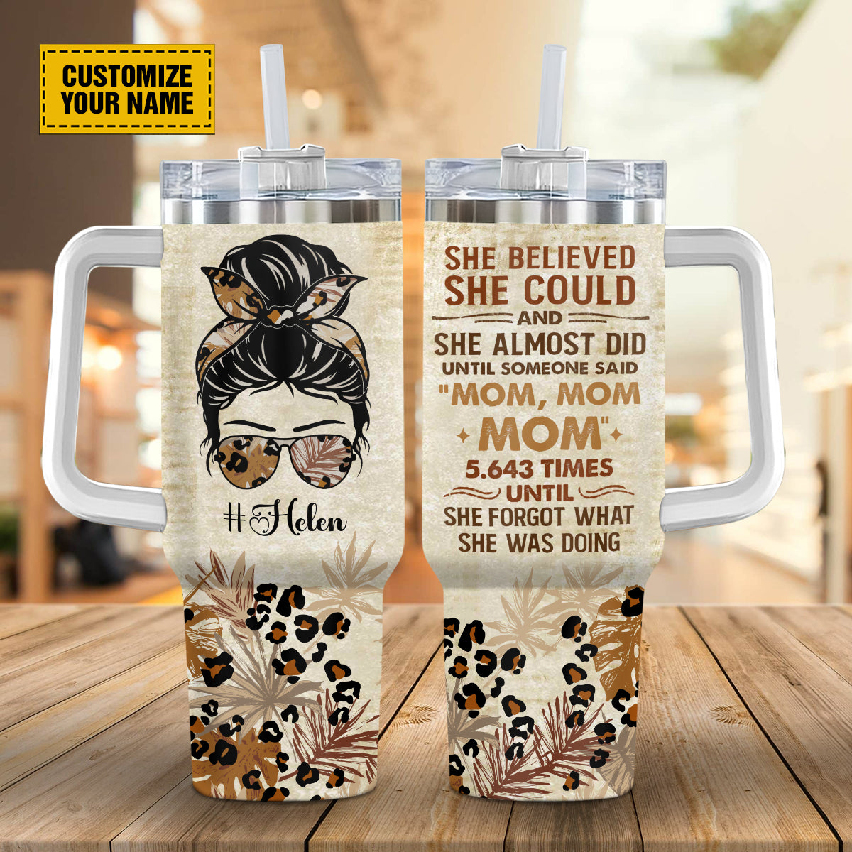 Teesdily | Customized Cool Mom Vintage Travel Tumbler, She Believed She Could And She Almost Did Water Tumbler, Mothers Day Leopard 40oz Tumbler