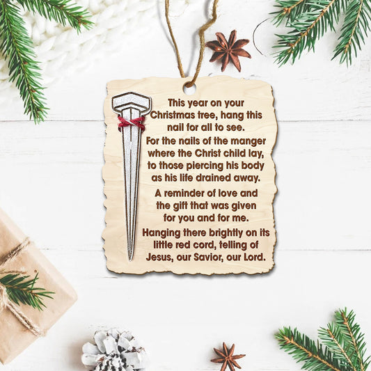 Teesdily | Jesus Cross Wood Ornament, Hanging There Brightly On Its Little Red Cord, Telling Of Jesus, Our Savior Ornament, Jesus Gifts Home Decor