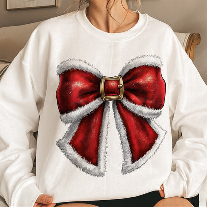 Teesdily | Santa Bow Shirt, Noel Santa Bow Sweatshirt, Coquette Christmas Tshirt, Merry Christmas Hoodie Mug, Christmas Coquette Bow Gift