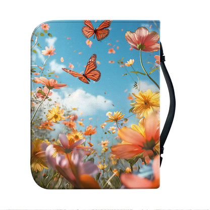 Teesdily | Jesus Pansies Butterfly Bible Cover, Be Still And Know That I Am God Bible Case, Religious Gifts For Women Bible Cover With Handle