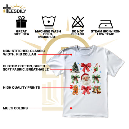 Teesdily | Retro Coquette Bow Christmas Shirt, Coquette Santa Gingerbread Sweatshirt, Christmas Tree Bow Coquette Hoodie Mug Gift