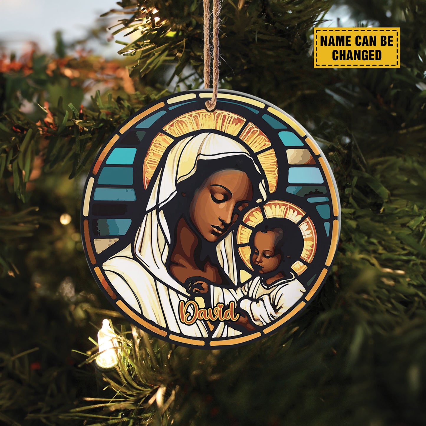 Teesdily | Customized Virgin Mary And Baby Jesus Acrylic Ornament, Merry Christmas Ceramic Car Hanging Ornament, Christmas Custom Gift