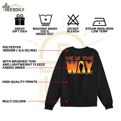 Teesdily | Jesus Walking Sunset Shirt, He Is The Way The Truth The Life Unisex Hoodie Sweatshirt Mug, Christian Shirt Backside, Religious Gift Ideas