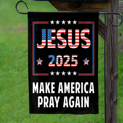 Teesdily | American Flag House Flag, Jesus 2024 Make America Pray Again Garden Flag With Stand, Jesus Home Decoration, Christian Patriotic Flag Gifts