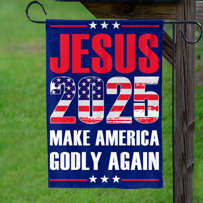 Teesdily | Jesus American Flag, Jesus 2024 Make America Godly Again House Garden Flag, Patriotic Flags, Independence Day Outdoor Decor Gifts