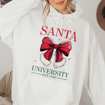 Teesdily | Retro Santa Bow University Est 1836 Shirt, Coquette Bow Christmas Sweatshirt, Social Club Santa Tee