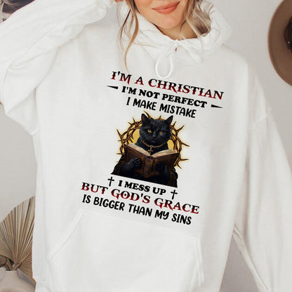 Teesdily | I'm A Christian Shirt, Black Cat Reading Bible Book Sweatshirt, Religious Basic Hoodie Mug, Jesus Lover Gifts