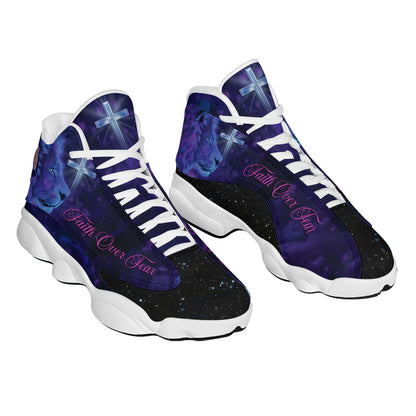 Teesdily | Jesus Lion Cross Basketball Shoes, Let Us Love One Another For Love Comes From God Running Shoes, Faith Religious Gift