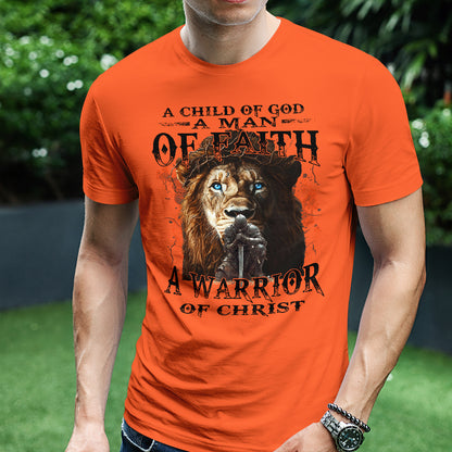 Teesdily | Jesus Warrior Knight Lion Shirt, A Warrior Of Christ Sweatshirt, A Child Of God Hoodie Mug, Man Of Faith Religious Tee