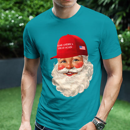 Teesdily | Santa Make Christmas Great Again Shirt, Funny Santa Christmas Sweatshirt, American Flag Santa Hoodie Mug, Xmas Gift