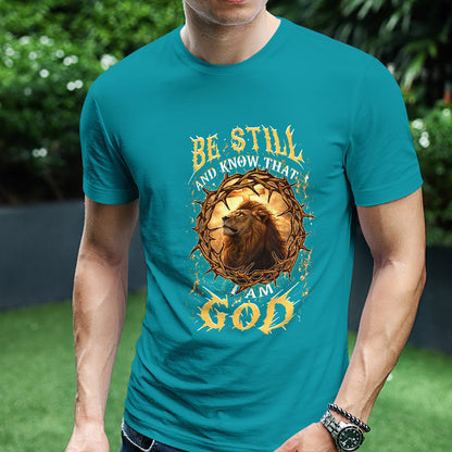 Teesdily | Be Still And Know That I Am God Shirt, Jesus Lion Of Judah Sweatshirt, Christ Cross Hoodie Mug, Faith Religious Gift