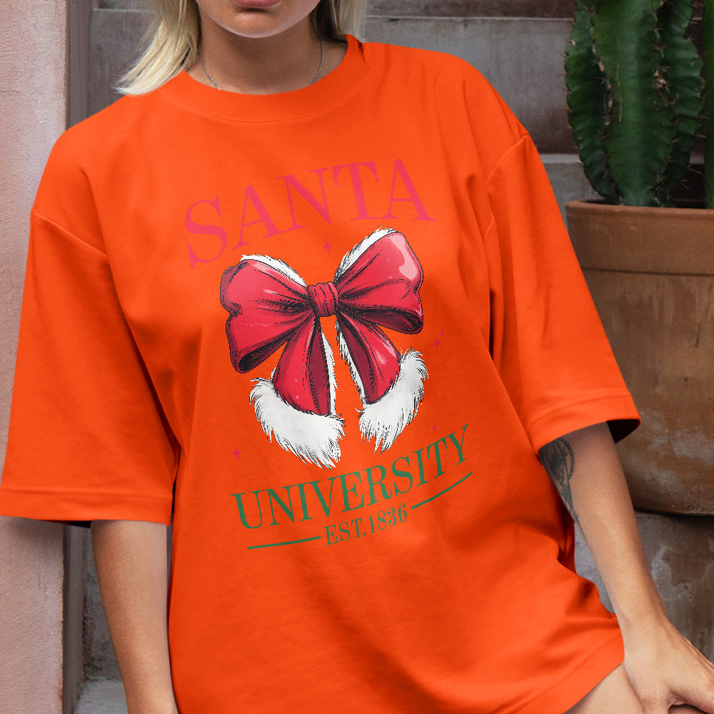 Teesdily | Retro Santa Bow University Est 1836 Shirt, Coquette Bow Christmas Sweatshirt, Social Club Santa Tee