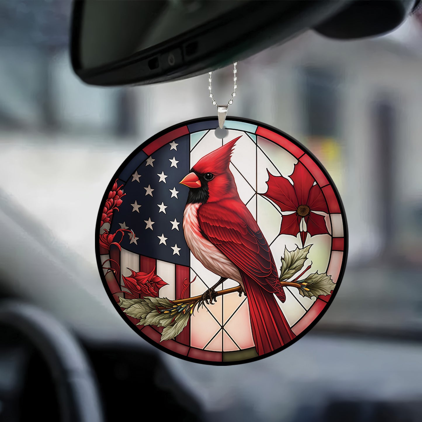 Teesdily | Cardinal Bird American Flag Ceramic Ornament, Cardinal Bird Red Design Acrylic Ornament Christmas Decoration, Church Religious Jesus Lovers Gifts