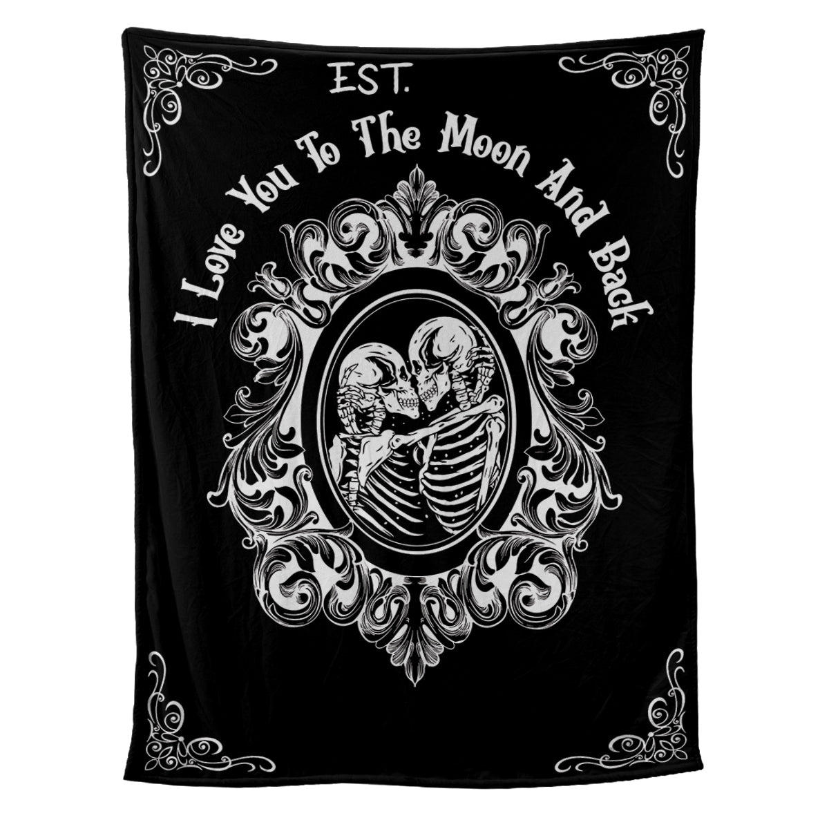 Teesdily | Gothic Couple Skeleton Personalized Throw Blanket I Love You To The Moon And Back Sofa Blankets Couple Halloween Blanket Travelling Camping