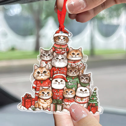 Teesdily | Persian Cat Christmas Ornament, Cute Cats In Ugly Sweater Christmas Tree Decor Ornament, Cat Mom, Cat Lover Gift Xmas