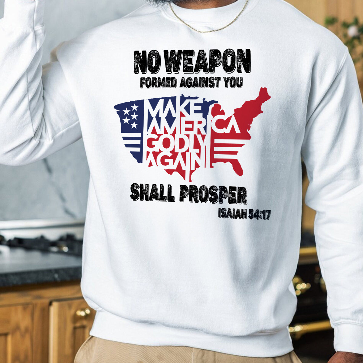 Teesdily | Jesus American Flag Map Shirt, No Weapon Formed Against You Shall Prosper T-shirt, God Bless America Sweatshirt Hoodie Mug, Patriot Gift