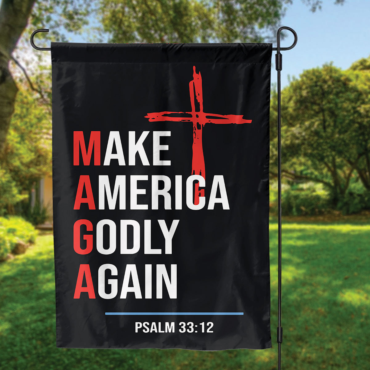 Teesdily | Jesus Make America Godly Again Garden Flag, Jesus Christ Cross Yard Flag, Patriotism Seasonal Flag For Outdoor Holiday Decorations