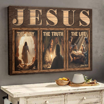 Teesdily | Jesus Christ Poster Canvas, Jesus The Way The Truth The Life Wall Art, Christian Decor, Religious Wall Decor Poster Canvas