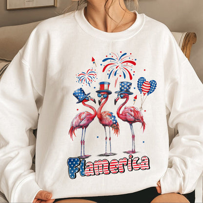 Teesdily | Flamingo American Flag Shirt, Flamerica 4th Of July Shirt, Flamingo Patriotic Tee, Flamerica Sweatshirt Hoodie Mug, Independence Day Gifts