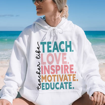 Teesdily | Teacher Unisex T-shirt, Teacher Life Teach Love Educate Tee Sweatshirt Hoodie Mug, Teaching Gifts, Back To School Shirt