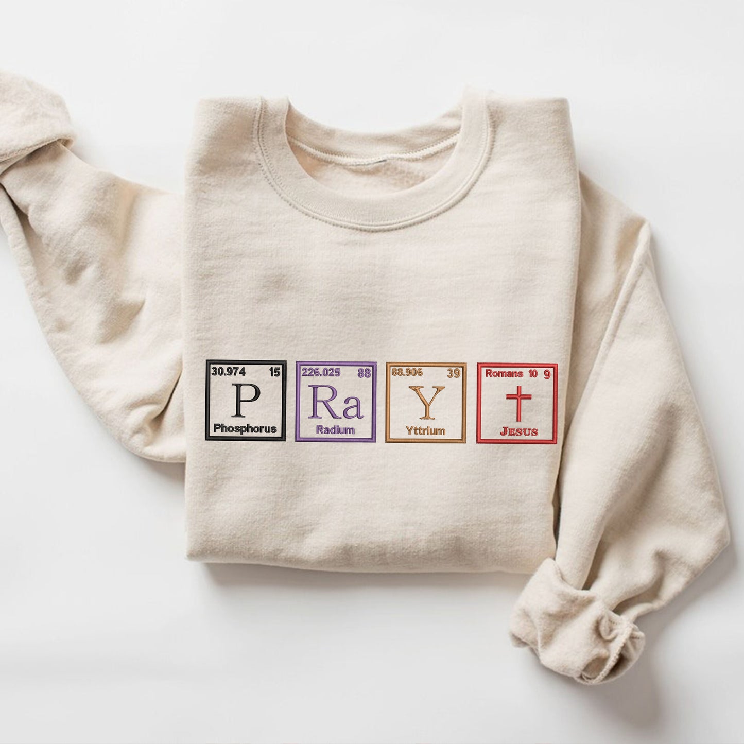 Teesdily | Christian Embroidered Shirt, Pray Periodic Table Embroidery Sweatshirt Hoodie, Embroidered Jesus Shirt, Jesus Lover Gifts