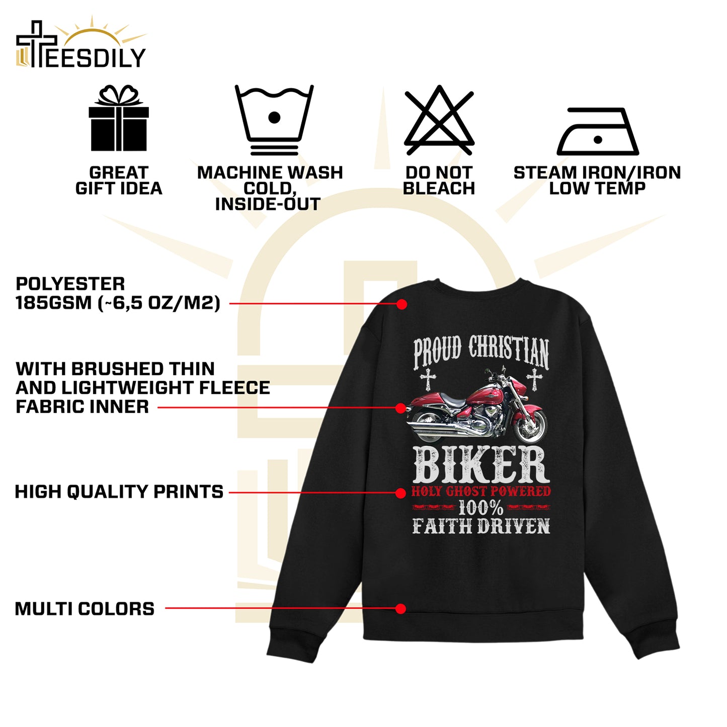 Teesdily | Customized Christian Motorcycle Shirt, Proud Christian Biker Back Design Sweatshirt Hoodie Mug, Jesus Lover Gifts, Christian Biker Apparel