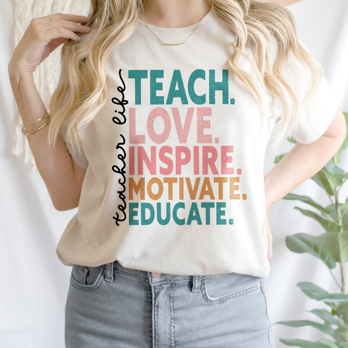 Teesdily | Teacher Unisex T-shirt, Teacher Life Teach Love Educate Tee Sweatshirt Hoodie Mug, Teaching Gifts, Back To School Shirt