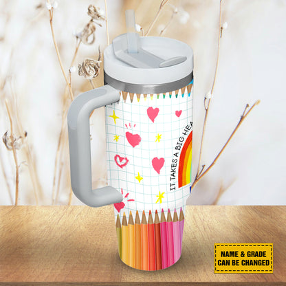 Teesdily | Teacher Personalized 40oz Tumbler It Takes A Big Heart To Help Shape Little Minds Insulated Tumbler teacher Crayon Tumbler Teacher Gifts