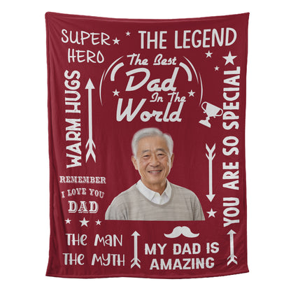 Teesdily | Daddy Custom Photo Blanket The Best Dad In The World Throw Blanket Awesome Father's Day Throw Blanket Inspirational Words Gifts For Daddy