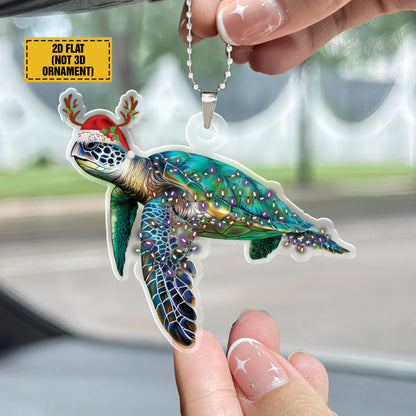 Teesdily | Turtle Christmas Ornament, Sea Turtle Ornaments, Beach Christmas Ornament, Christmas Car Hanging Ornament 2024 Gifts, 2d Flat Ornament