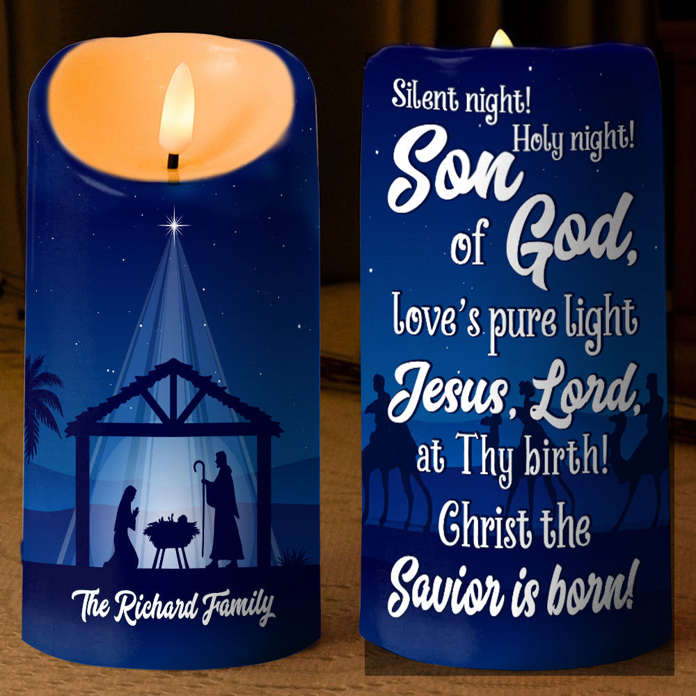 Teesdily | Custom Christmas Nativity Scene LED Candle Without Battery, Holy Night Birth Jesus, Christ Religious Christmas Gift