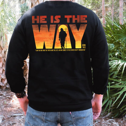 Teesdily | Jesus Walking Sunset Shirt, He Is The Way The Truth The Life Unisex Hoodie Sweatshirt Mug, Christian Shirt Backside, Religious Gift Ideas