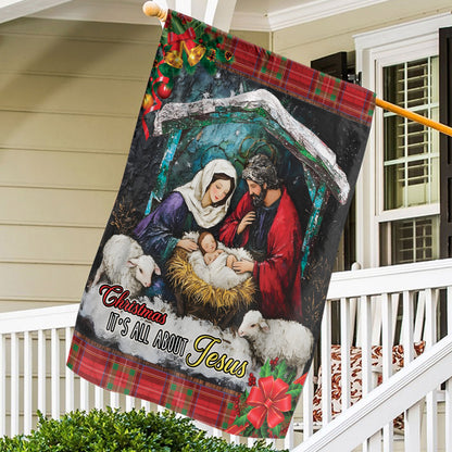 Teesdily | Christmas Jesus Garden Flag, Christmas It's All About Jesus Christian House Flag, Christmas Flag