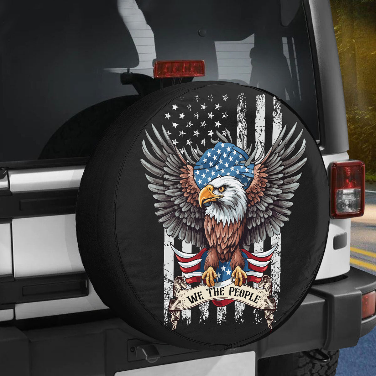 Teesdily | We The People Eagle Car Spare Tire Cover, American flag Tire Protector, 4th of july wheel cover, Car accessories, independence  gift