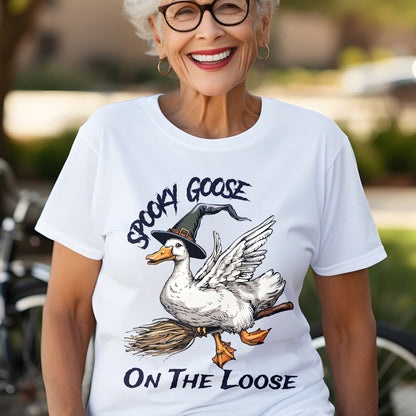 Teesdily | Halloween Goose Witch Shirt, Spooky Goose On The Loose Sweatshirt Hoodie Mug, Funny Silly Goose T-shirt, Spooky Halloween Gifts