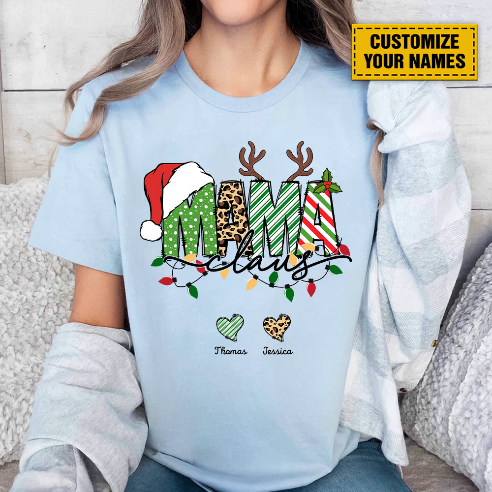 Teesdily | Customized Mama Claus Christmas Shirt, Mom Shirt Christmas Tee Sweatshirt Hoodie Mug, Family Xmas Gift, Mommy Gift