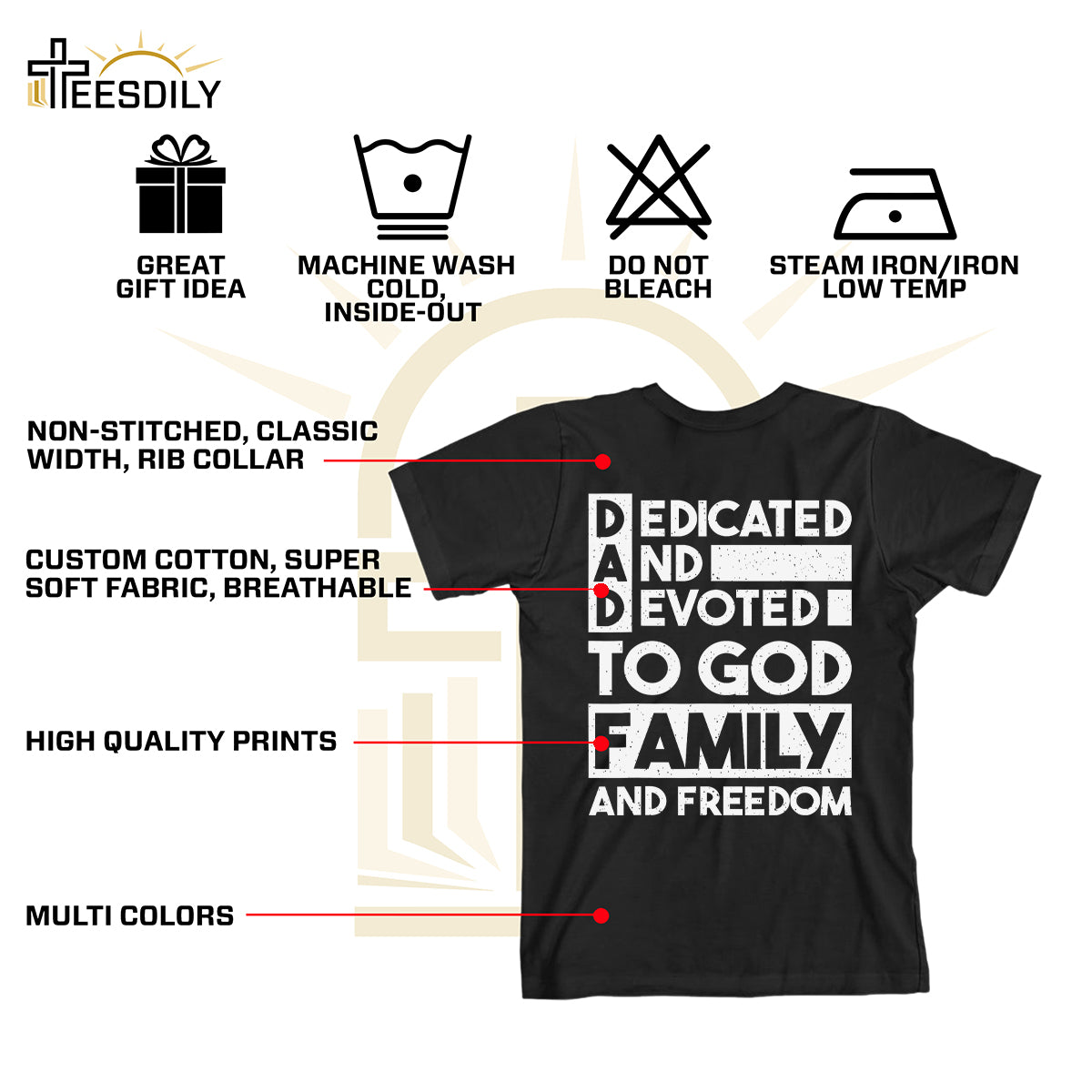 Teesdily | Dedicated And Devoted For God Family And Freedom Jesus Shirt, Dad Shirt, Father's Day Gift, Dad Jesus Shirt Sweatshirt Hoodie Mug