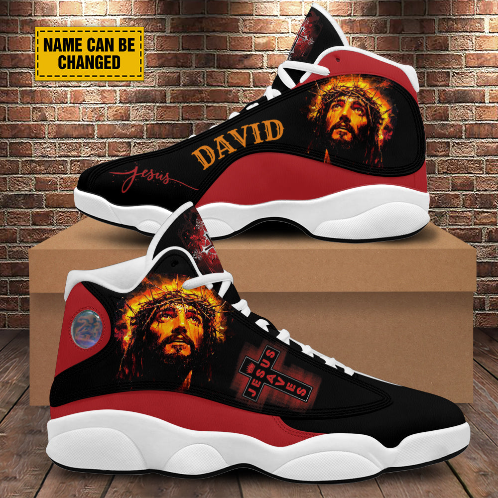 Teesdily | Customized Jesus Cross Art Basketball Shoes, Jesus Saves Running Shoes, Christian Unisex Shoes With Thick Sole