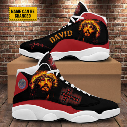 Teesdily | Customized Jesus Cross Art Basketball Shoes, Jesus Saves Running Shoes, Christian Unisex Shoes With Thick Sole