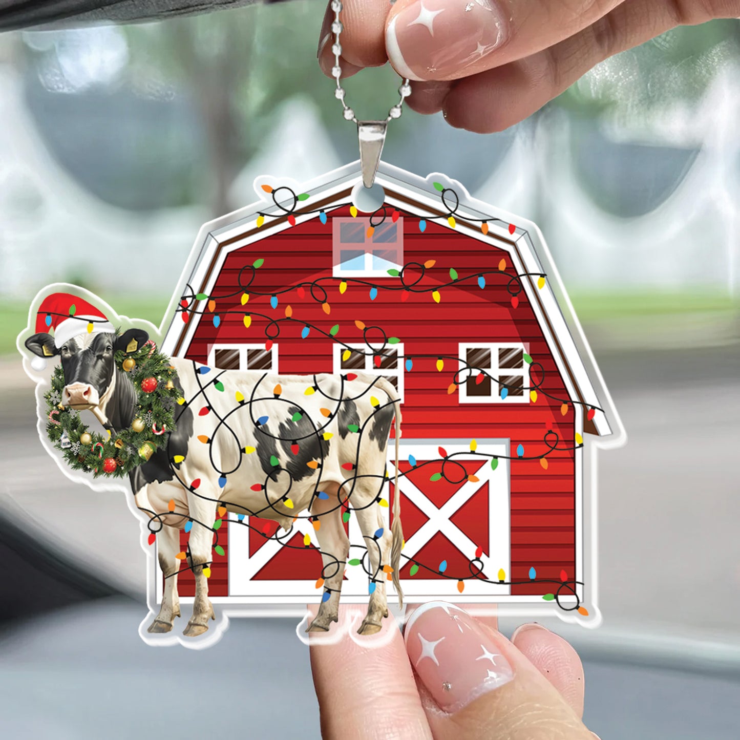 Teesdily | Cow Christmas Ornament, Red Barn Cow Hanging Ornaments, Cute Cow Christmas Tree Decor, Cow Lover Gift Idea Xmas Door Farmhouse Decor