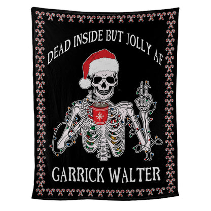 Teesdily | Personalized Christmas Skeleton Funny Blanket Dead Inside But Jolly Af Xmas Theme Bed Sofa Blanket Gothic Style Christmas Gifts