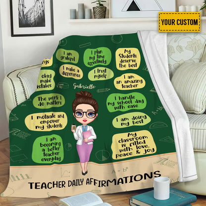 Teesdily | Customized Teacher Daily Affirmations Throw Blanket Happy Teacher's Day Fleece Blanket Teacher Appreciation Gift For Back To School Day