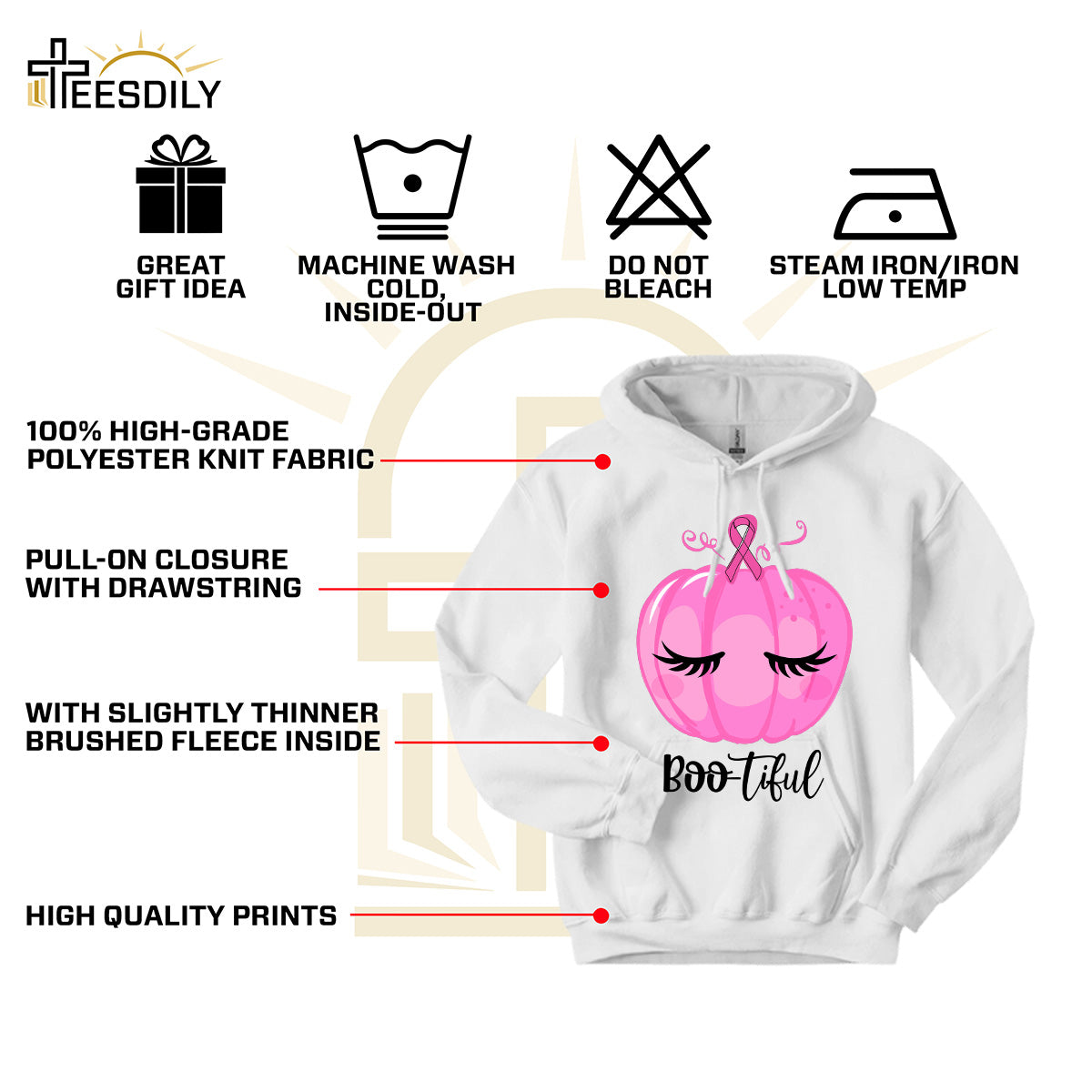 Teesdily | Pink Pumpkin Bootiful Shirt, Breast Cancer Halloween Sweatshirt, Pink Ribbon Pumpkin Cancer Fighter Hoodie Mug, Cancer Month Gift