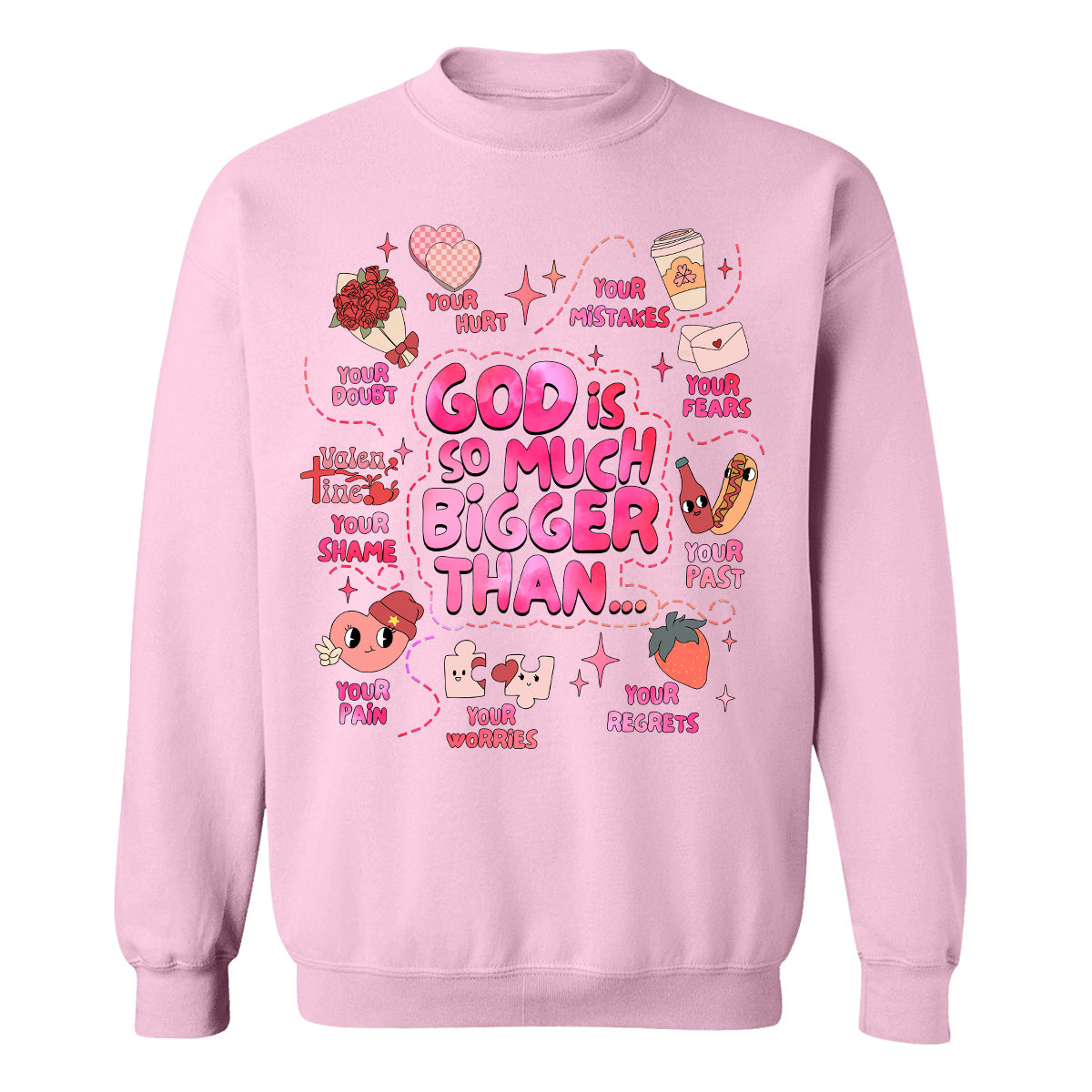 Teesdily | Valentines Day Womens Tops Christian Wife Girlfriend Hoodie Sweatshirt Mug God Is So Much Bigger Than Your Fears God Inspiration Gift Ideas